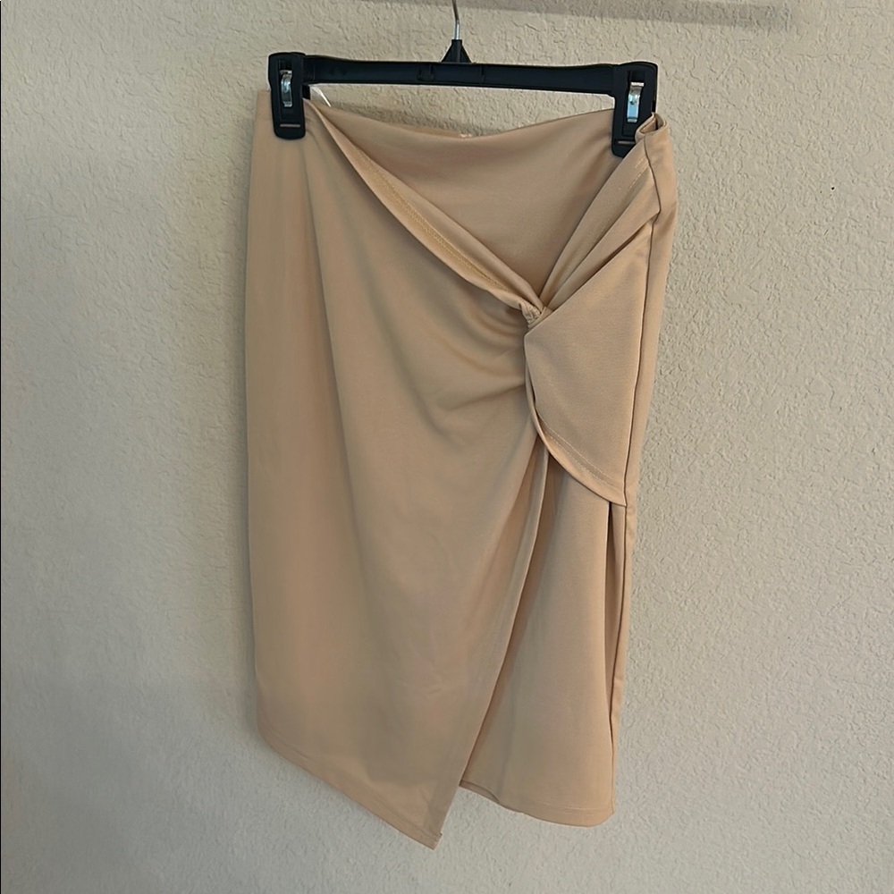 Cream Asymmetrical Wrap Skirt Knee-Length